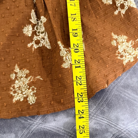 Anthropologie style Womens Brown Floral Ruffle Blouse S Cotton Swiss Dot Pintuck - Picture 14 of 14